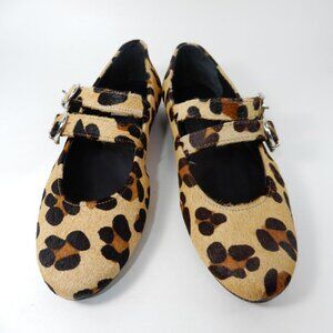 ALOHAS Thekla Mary Jane Ballet Flats Size 39 8.5 Leopard Calf Hair Leather NEW